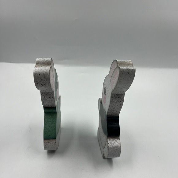 Vintage Wooden Painted Spring Bunny Rabbit Pair 90's Shelf Sitter Figurine Decor - Picture 5 of 7